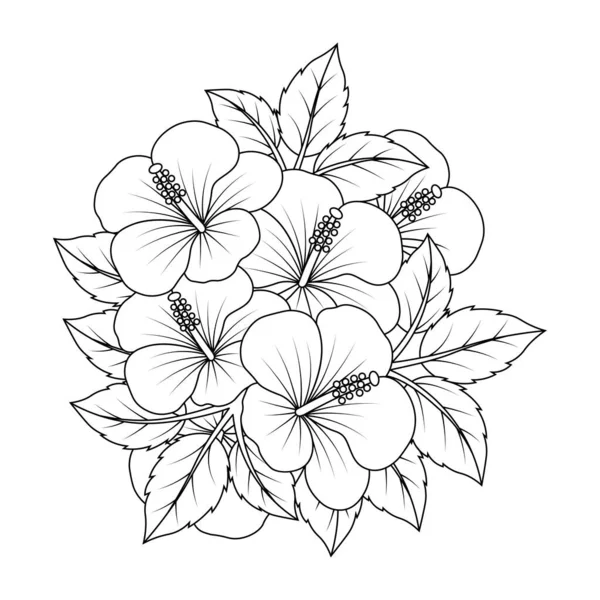 Rose Sharon Flower Line Art Vector Graphic Design Coloring Page ストックイラスト