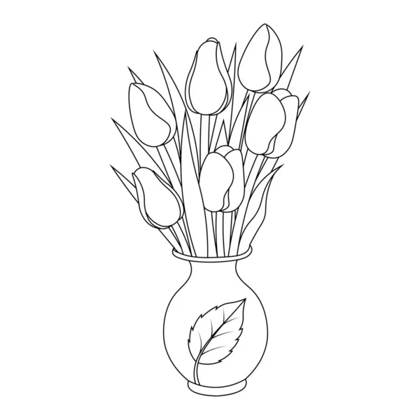 Houseplant Flower Decorative Pot Continuous Line Art Coloring Book Page ストックイラスト