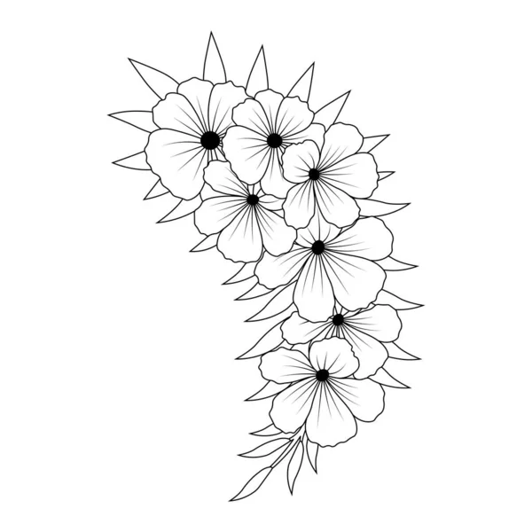 Illustration Relaxation Coloring Page Template Doodle Style Line Drawing Flower ストックイラスト