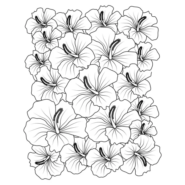 Hibiscus Flower Line Art Drawing Black Stroke Vector Illustration Sketch — ストックベクタ