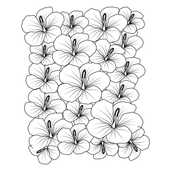Hibiscus Flower Line Art Drawing Black Stroke Vector Illustration Sketch — Stockvektor