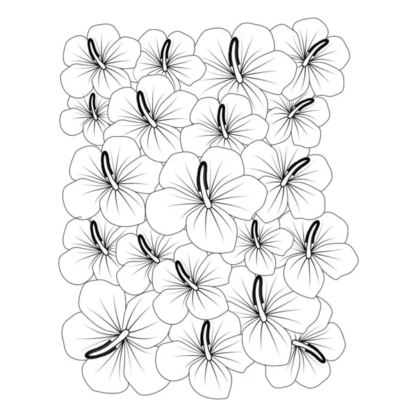 Hibiscus Flower Line Art Drawing Black Stroke Vector Illustration Sketch — Stockvektor