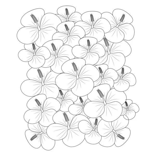 Hibiscus Flower Line Art Drawing Black Stroke Vector Illustration Sketch — ストックベクタ