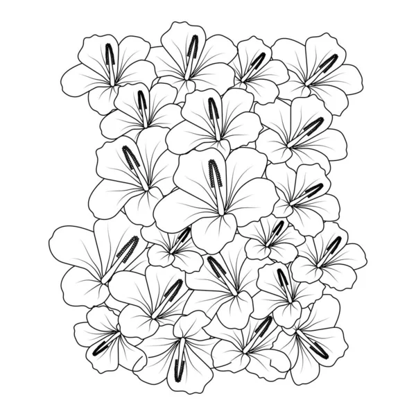 Hibiscus Flower Line Art Drawing Black Stroke Vector Illustration Sketch —  Vetores de Stock