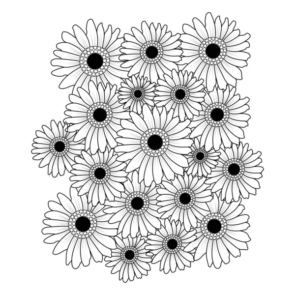 Sunflower Hand Drawn Line Art Coloring Page Freehand Sketch Drawing — Stock Vector