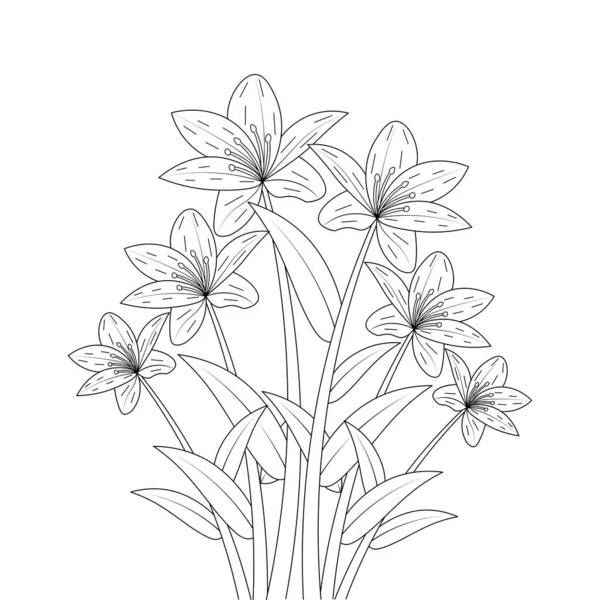 Lily Flower Line Art Drawing Continuous Pencil Artwork Kid Coloring — Stockvektor