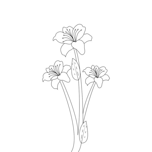 Lily Flower Line Art Drawing Continuous Pencil Artwork Kid Coloring — ストックベクタ