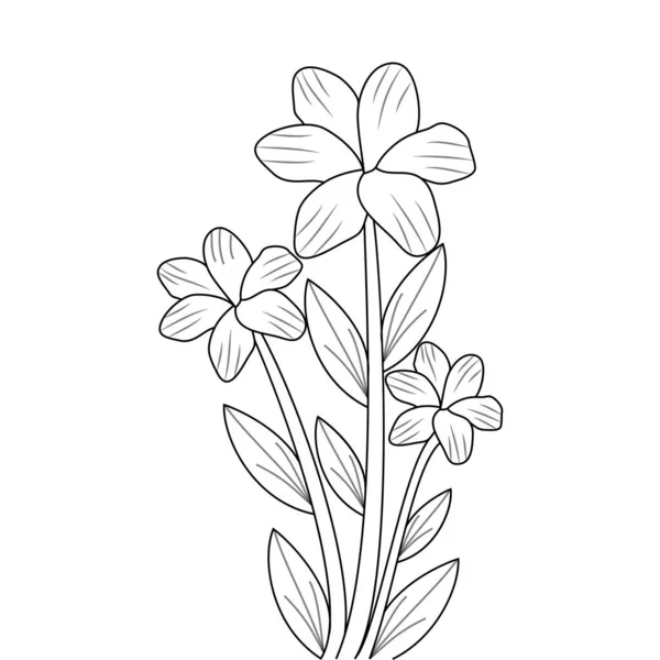 Flower Line Art Drawing Continuous Pencil Artwork Kid Coloring Page — Vetor de Stock