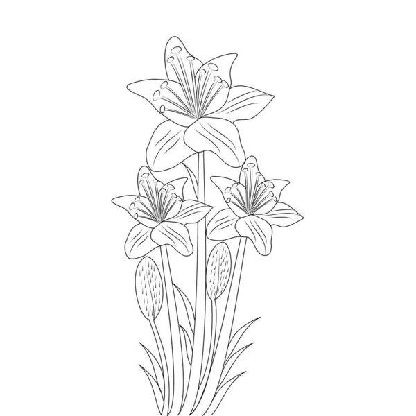 Flower Line Art Drawing Continuous Pencil Artwork Kid Coloring Page — 스톡 벡터