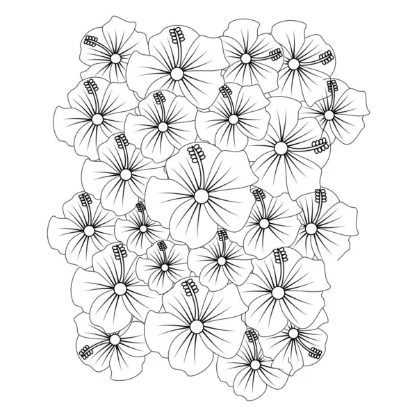 Hibiscus Flower Line Art Drawing Black Stroke Vector Illustration Sketch —  Vetores de Stock