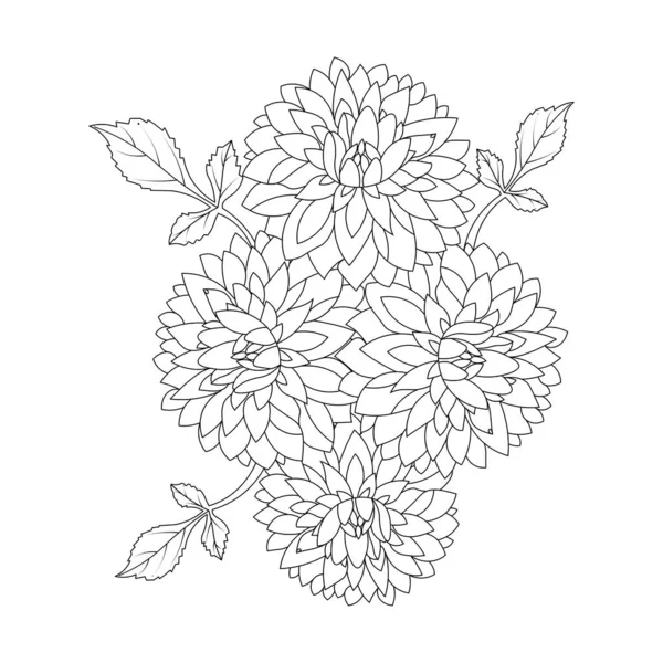 Dahlia Dalia Flower Coloring Page Vector Illustrations Hand Drawn Sketch — Stockvector
