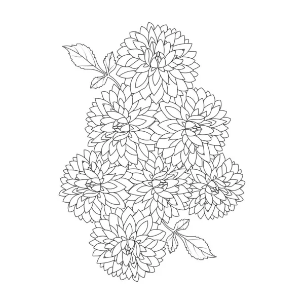 Dahlia Dalia Flower Coloring Page Vector Illustrations Hand Drawn Sketch — ストックベクタ