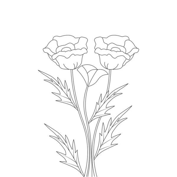Coloring Page Hand Drawn Flower Poppy Vector Illustration White Background — Stockvektor