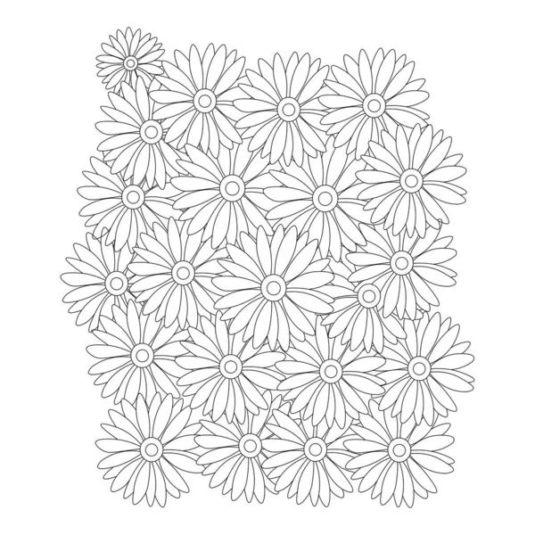 Camomille Fleurs Contour Noir Blanc Illustration Vectorielle Isolé Sur Fond — Image vectorielle