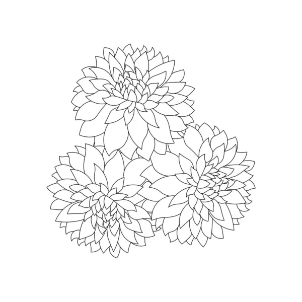 Dahlia Dalia Flower Coloring Page Vector Illustrations Hand Drawn Sketch —  Vetores de Stock