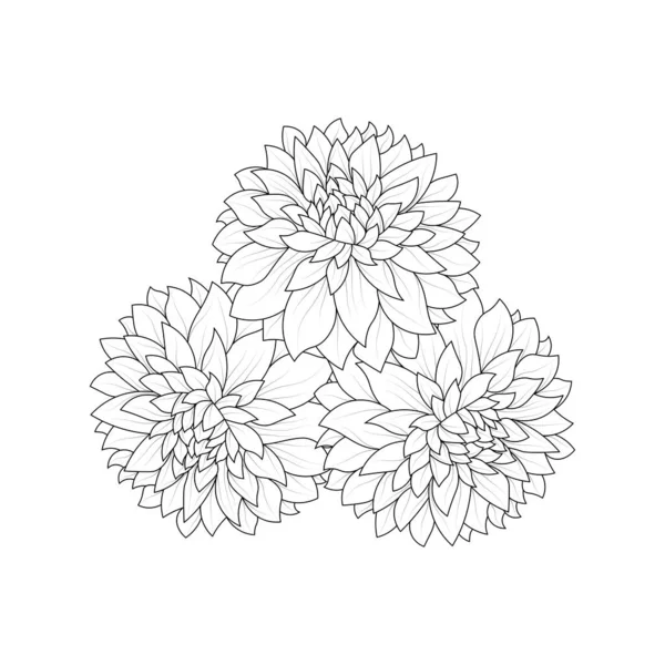 Dahlia Dalia Flower Coloring Page Vector Illustrations Hand Drawn Sketch —  Vetores de Stock