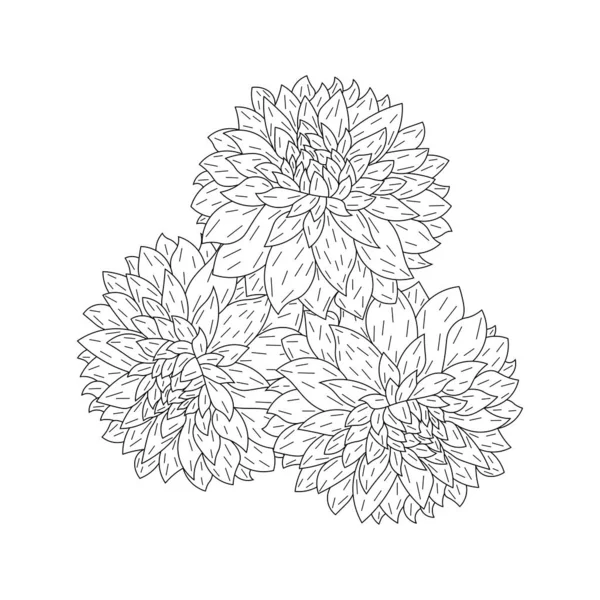 Dahlia Dalia Flower Coloring Page Vector Illustrations Hand Drawn Sketch — ストックベクタ