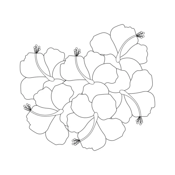 Hibiscus Moscheutos Flower Vector Line Art Design Black White Background — Stockvektor