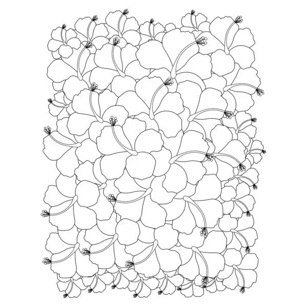 Hibiscus Moscheutos Flower Vector Line Art Design Black White Background — ストックベクタ