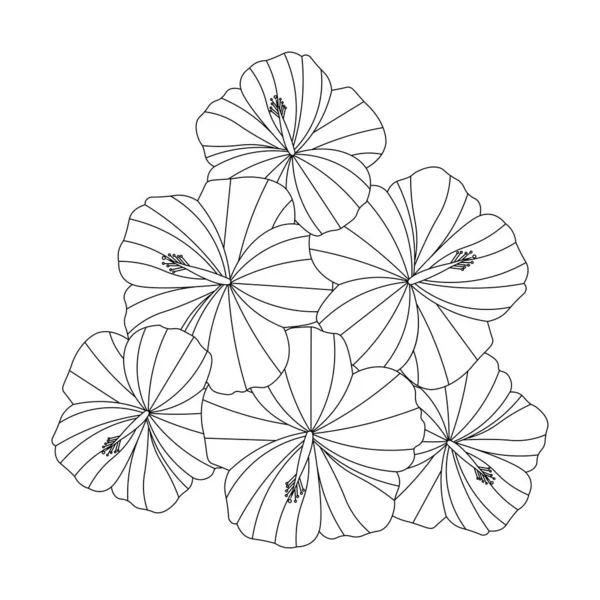 China Rose Flower Vector Line Art Design Black White Background —  Vetores de Stock