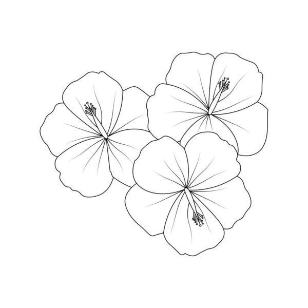 Red Hibiscus Flower Vector Line Art Design Black White Background —  Vetores de Stock