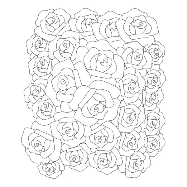 Roses Flower Doodle Repeat Pattern Line Art Coloring Page Drawing — ストックベクタ