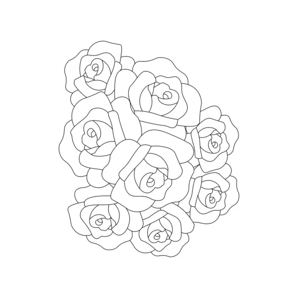 Roses Flower Line Art Coloring Page Drawing Monochrome Sketch Design — ストックベクタ
