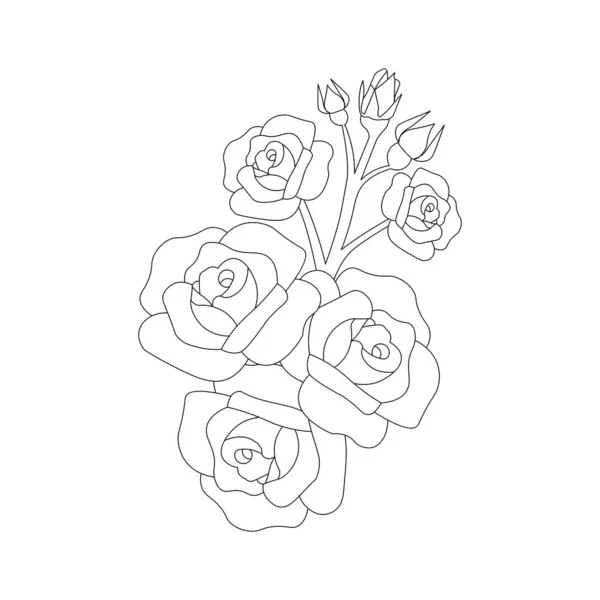 Cute Roses Flower Repeat Pattern Line Art Coloring Page Drawing — ストックベクタ