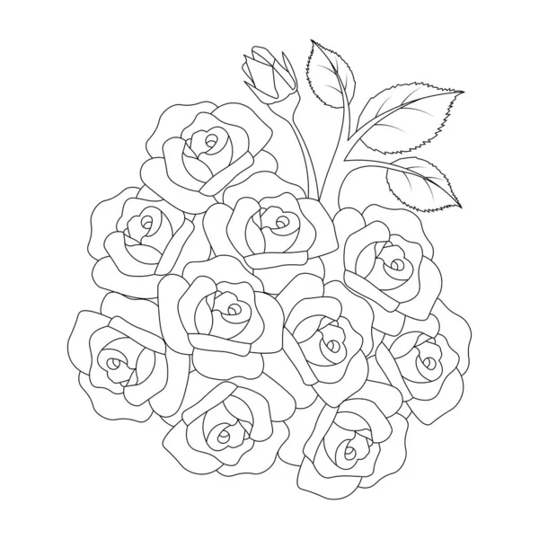 Roses Flower Doodle Repeat Pattern Line Art Coloring Page Drawing — Vector de stock
