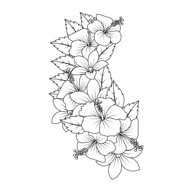 hibiscus flower doodle art design of coloring page with detailed line art vector graphic