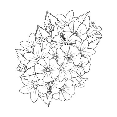 hibiscus flower doodle art design of coloring page with detailed line art vector graphic