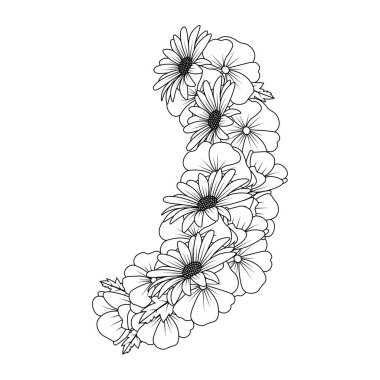 daisy flower drawing coloring page with doodle art design in detailed line art vector graphic