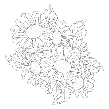 sunflower doodle art coloring page with decorative flower background design illustration