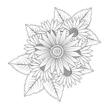 sunflower coloring page pencil drawing of vector design and blooming flower of doodle design style of line art