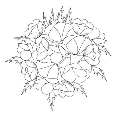 poppy flower doodle art design of coloring page with detailed line art vector graphic