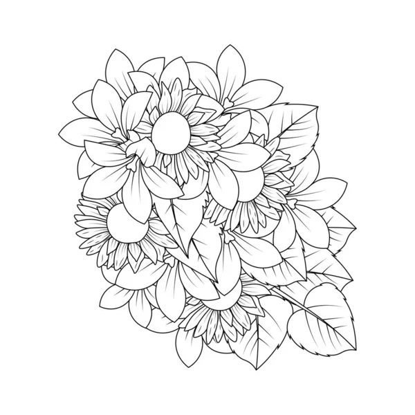 Sunflower Doodle Art Vector Design Line Art Coloring Page Simple — Vetor de Stock