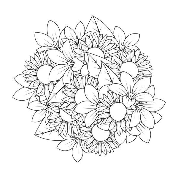 Sunflower Doodle Art Vector Design Line Art Coloring Page Simple — Image vectorielle