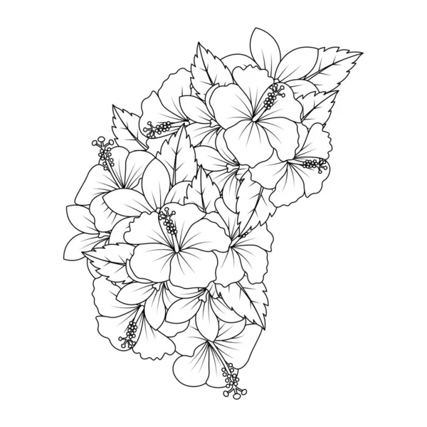 hibiscus flower doodle art design of coloring page with detailed line art vector graphic