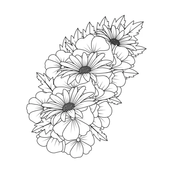 Daisy Flower Drawing Coloring Page Doodle Art Design Detailed Line — Stock Vector