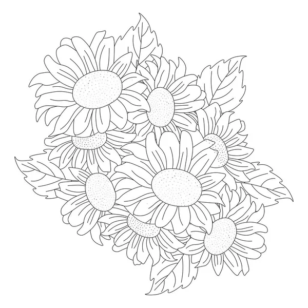 sunflower doodle art coloring page with decorative flower background design illustration