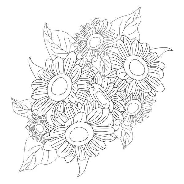 sunflower doodle art coloring page with decorative flower background design illustration