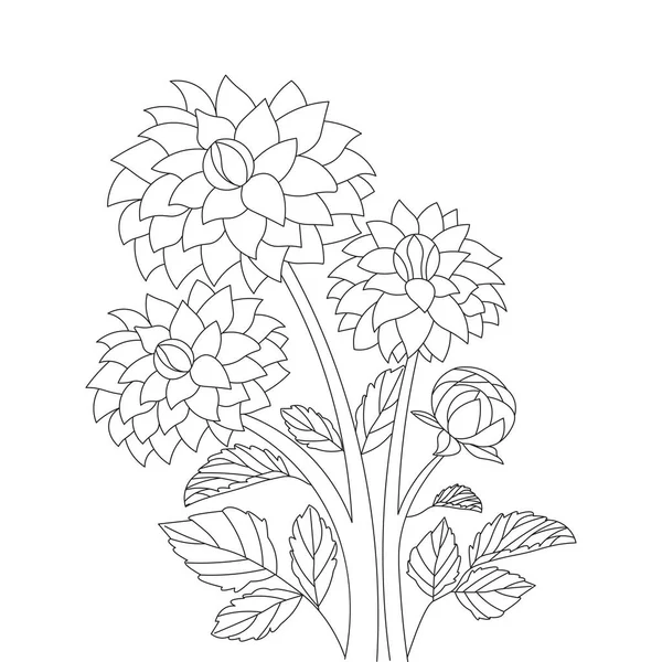 Dahlia Flower Illustration Pencil Stroke Doodle Art Design Coloring Page — Wektor stockowy