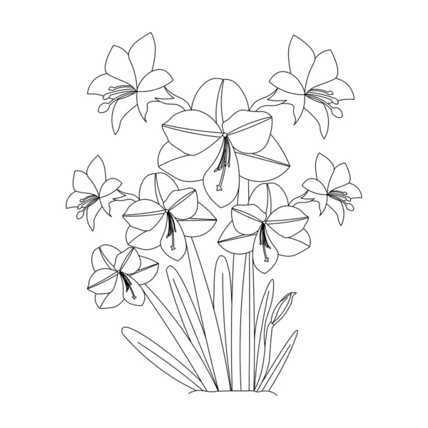 Beautiful Flowers Coloring Page Pencil Sketch Drawing Detailed Vector Graphic — 스톡 벡터