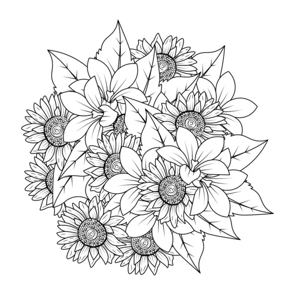 Sunflower Doodle Art Vector Design Line Art Coloring Page Simple ストックイラスト
