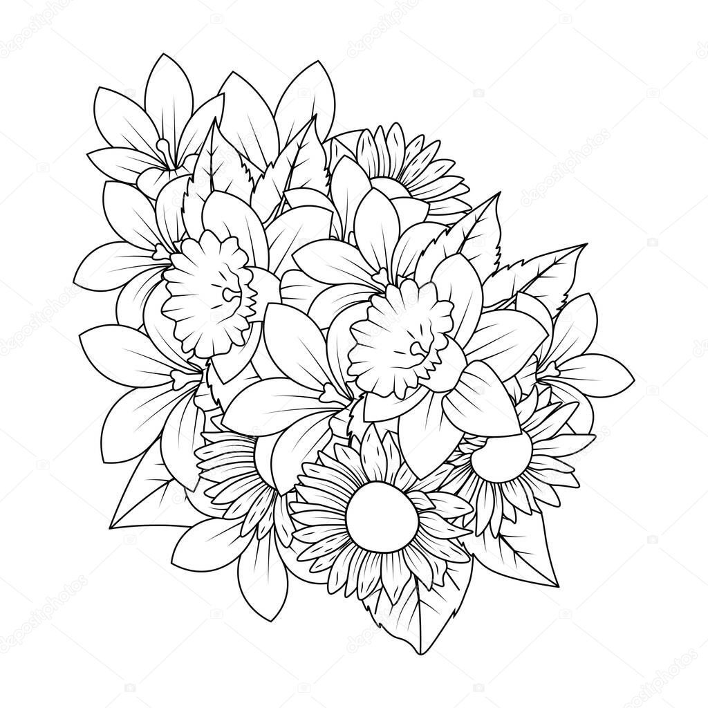sunflower doodle art vector design with line art coloring page and simple pencil easy sketches drawing