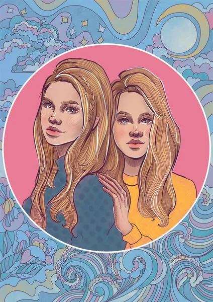 Två Unga Flickor Blonda Tvilling Systrar — Stockfoto