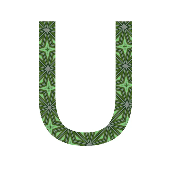 緑の星のパターンで作られたアルファベットの文字Uは 白い背景に隔離された — ストック写真