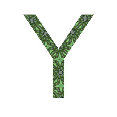 Alfabedeki Y harfi, beyaz arkaplanda izole edilmiş yeşil yıldızlardan oluşan bir desen ile yapıldı.