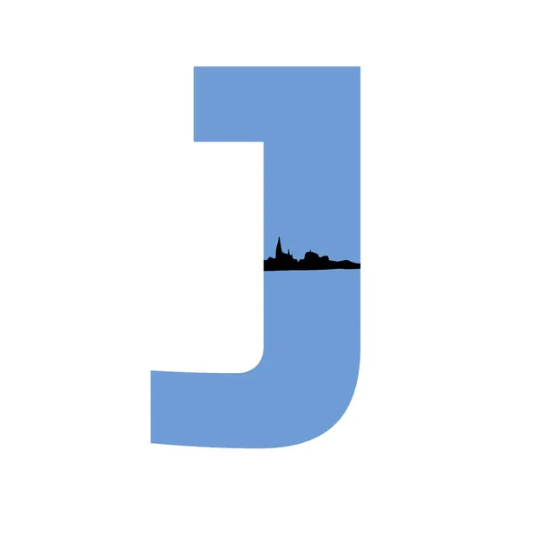 白を基調とした村のシルエットと青を基調としたアルファベットのJ — ストック写真