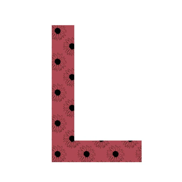 字母L的字母L 用暗红色背景的向日葵图案制成 用白色背景隔开 — 图库照片